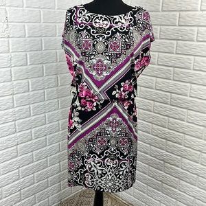 WHITE HOUSE BLACK MARKET Floral/Greek Dress Blouson Short Sleeve size XS